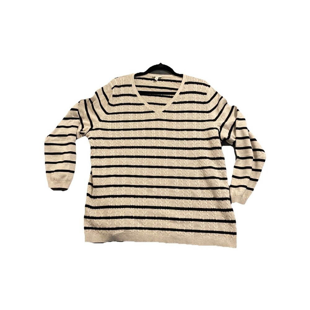 Talbots Woman Cream Navy Stripe Long Sleeve Sweater 2X Vacation Spring Beach